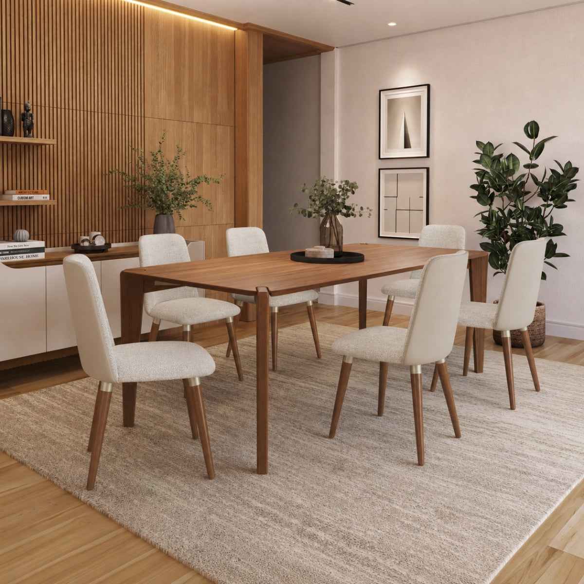 Conjunto de Jantar Mesa Retangular Harmony 6 Cadeiras Giratórias Dakota - Província - Mesa 6 Cadeiras