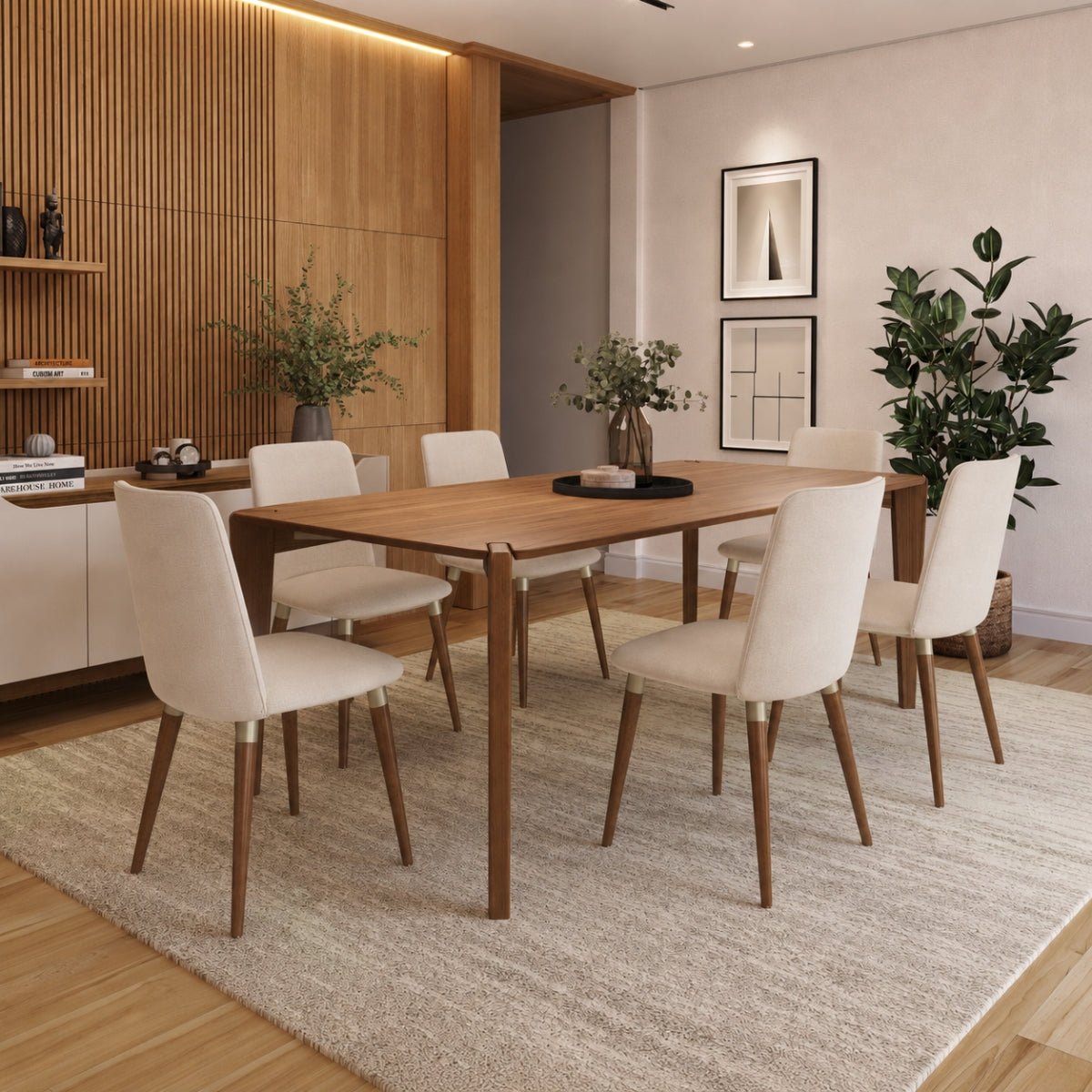 Conjunto de Jantar Mesa Retangular Harmony 6 Cadeiras Giratórias Dakota - Província - Mesa 6 Cadeiras