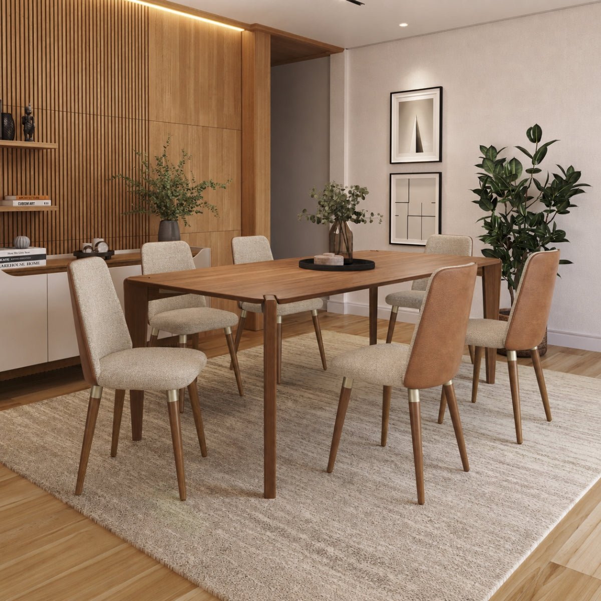 Conjunto de Jantar Mesa Retangular Harmony 6 Cadeiras Giratórias Dakota - Província - Mesa 6 Cadeiras