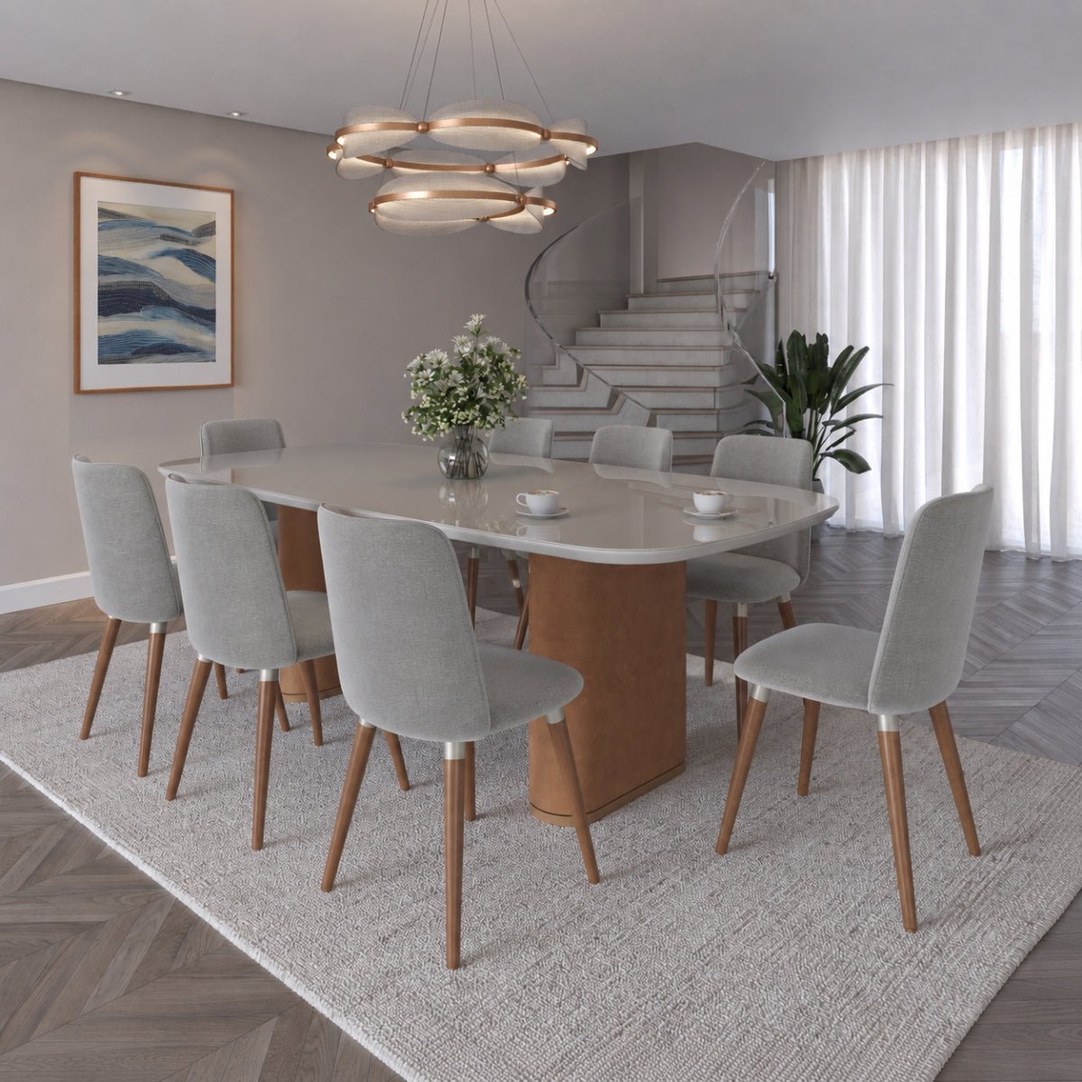 Conjunto de Jantar Mesa Retangular Lintz 8 Cadeiras Dakota - Província - Mesa 8 Cadeiras