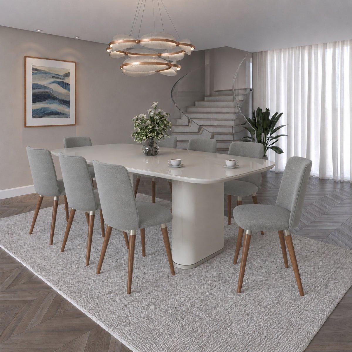 Conjunto de Jantar Mesa Retangular Lintz 8 Cadeiras Dakota - Província - Mesa 8 Cadeiras
