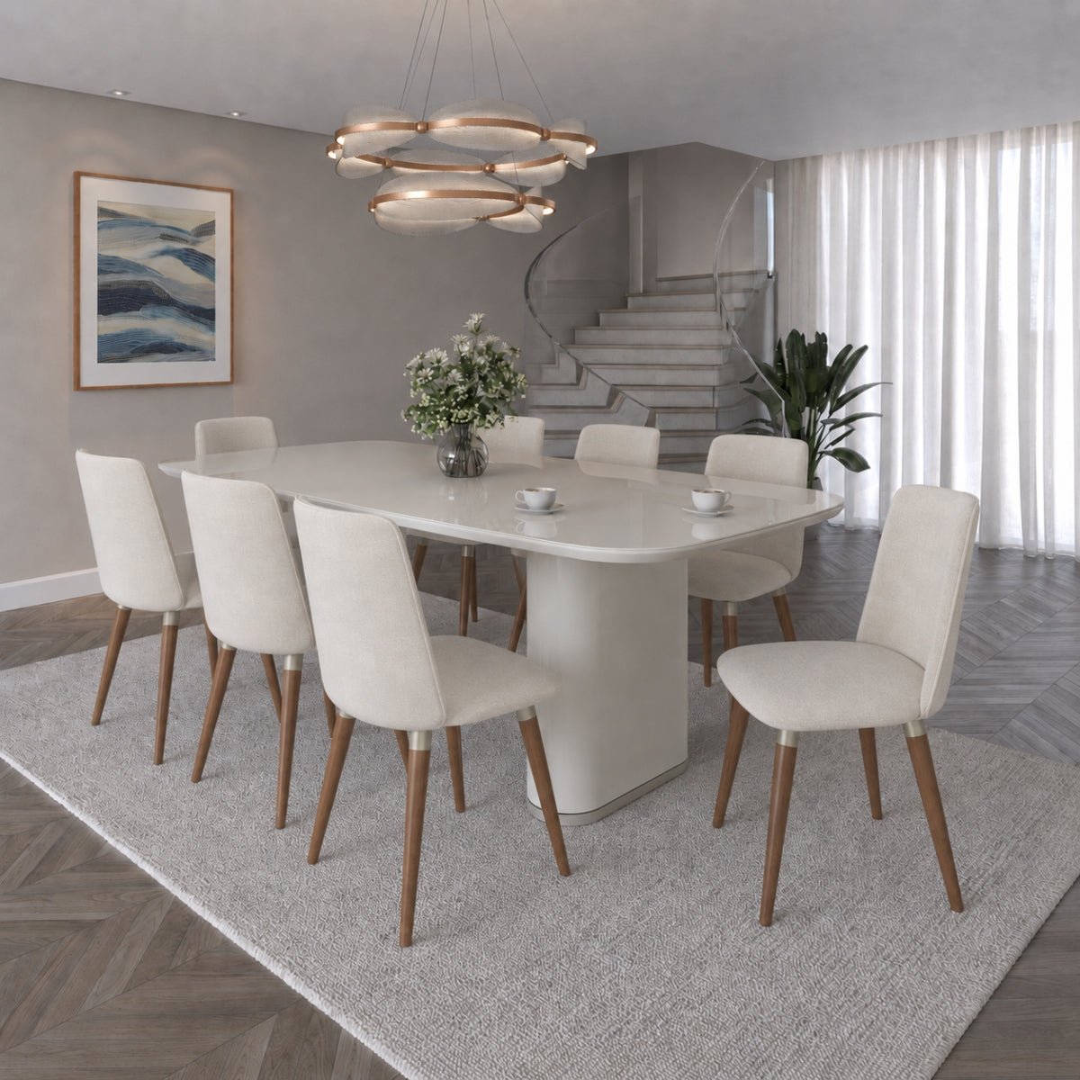 Conjunto de Jantar Mesa Retangular Lintz 8 Cadeiras Dakota - Província - Mesa 8 Cadeiras
