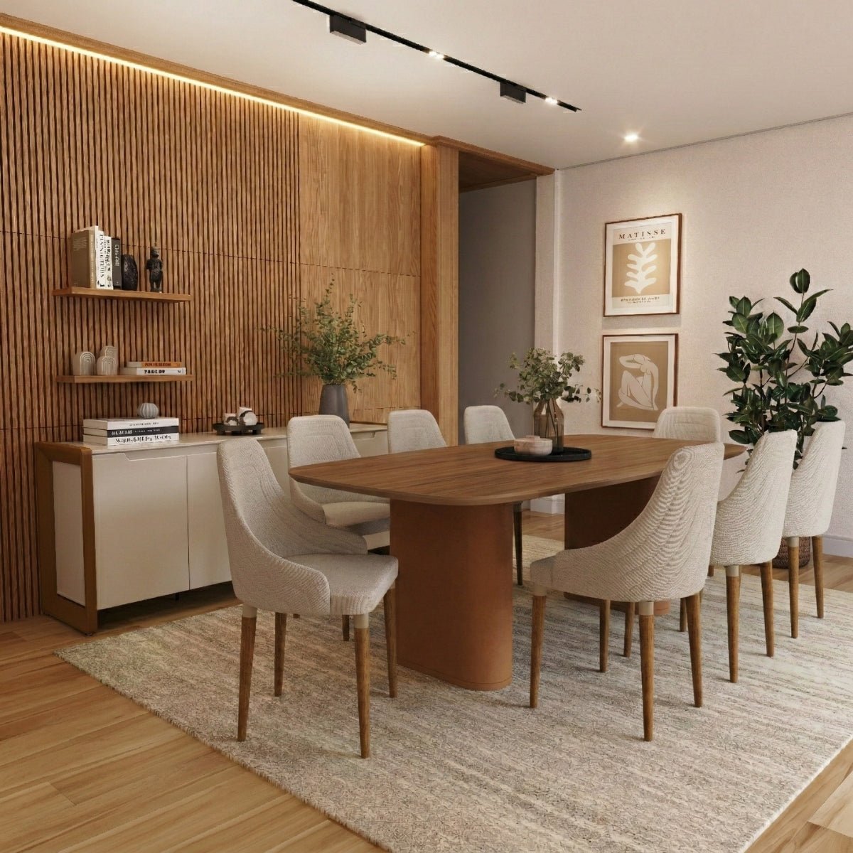 Conjunto de Jantar Mesa Retangular Lintz 8 Cadeiras Evelyn Canella Off White - Província - 