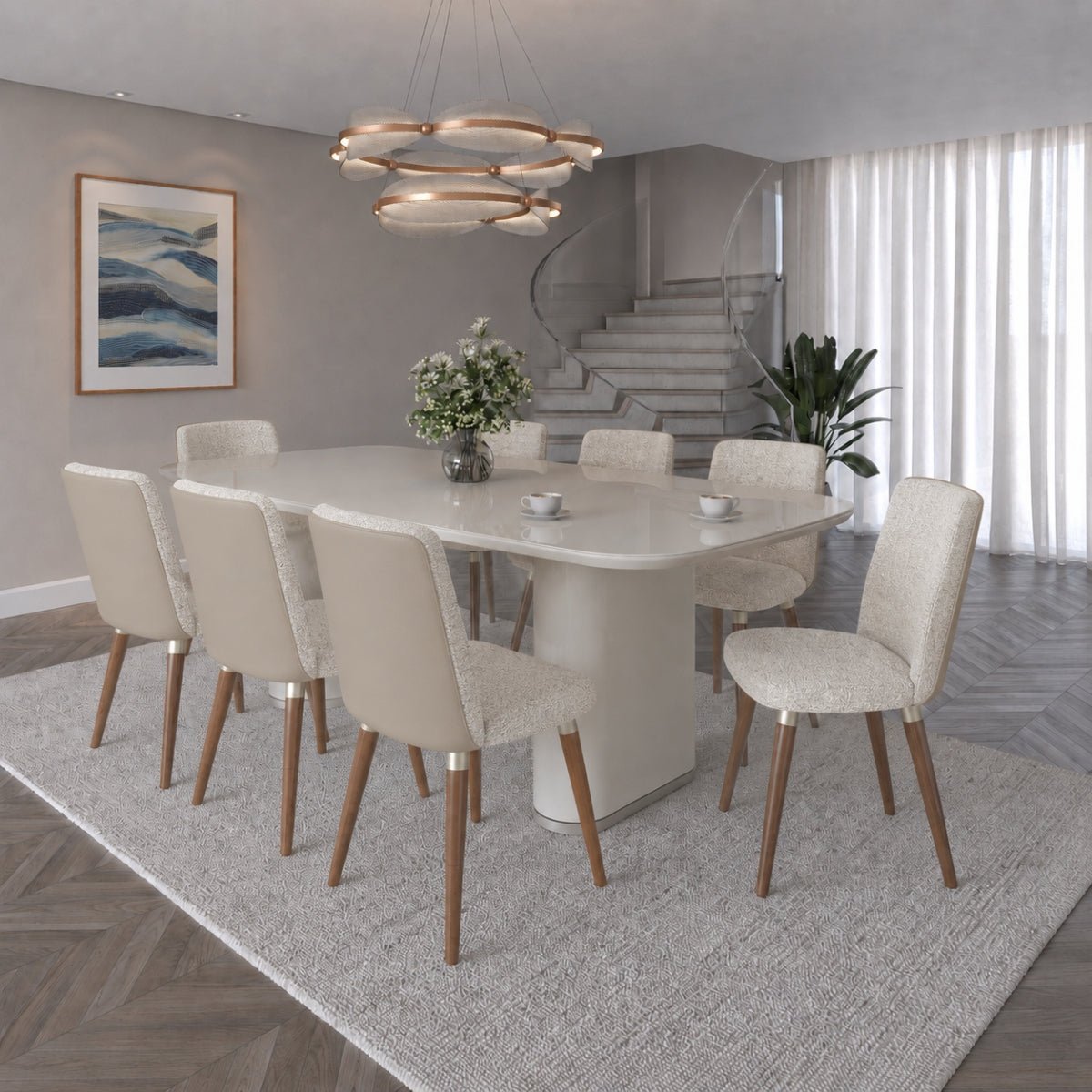 Conjunto de Jantar Mesa Retangular Lintz 8 Cadeiras Giratórias Dakota - Província - Mesa 8 Cadeiras