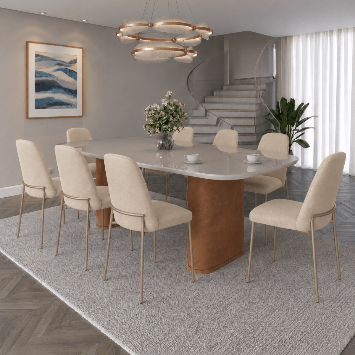 Conjunto de Jantar Mesa Retangular Lintz 8 Cadeiras Lucille - Província - Mesa 8 Cadeiras