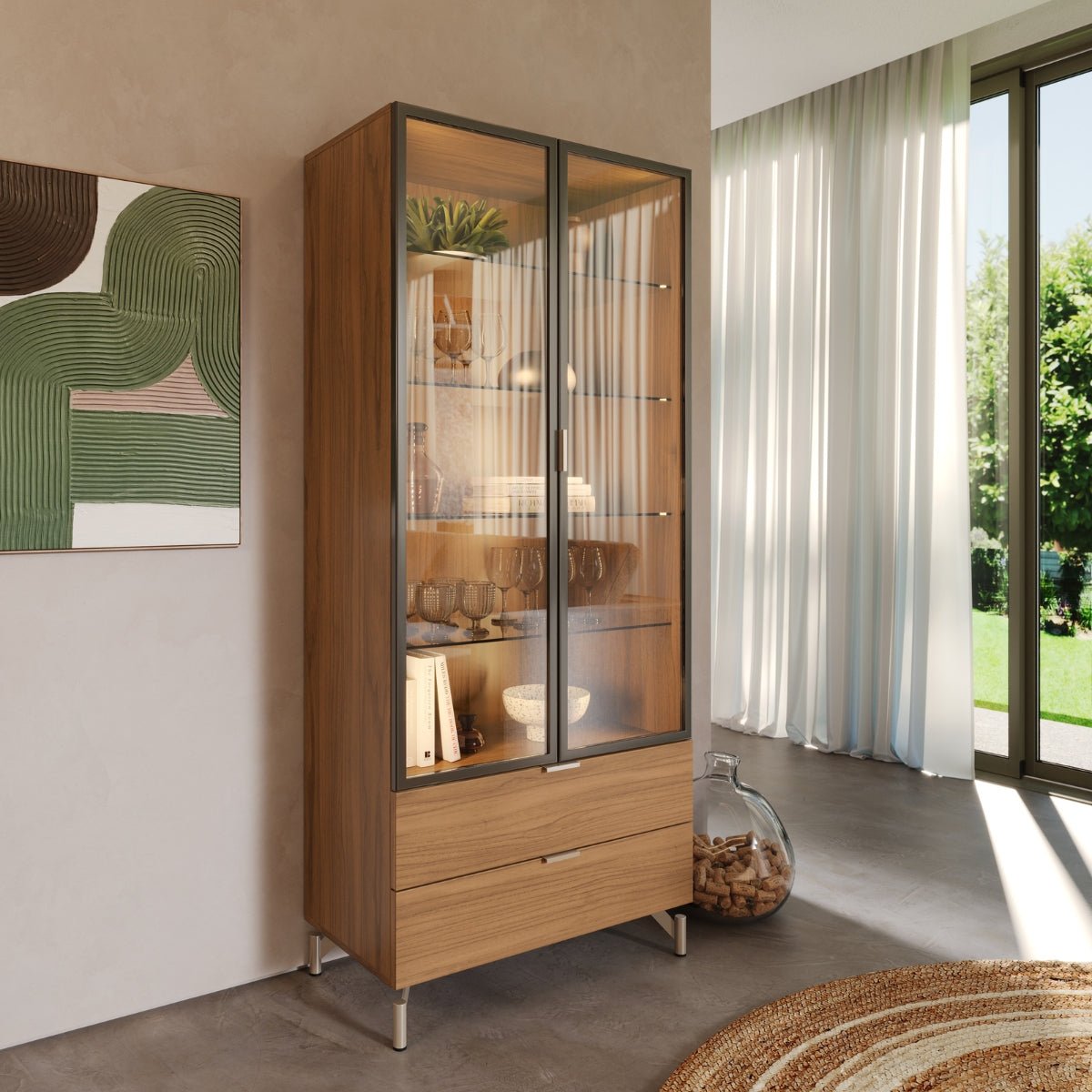 Cristaleira 2 Portas com Vidro Reflecta e Led 100% MDF Atria Canella - Província - Cristaleira