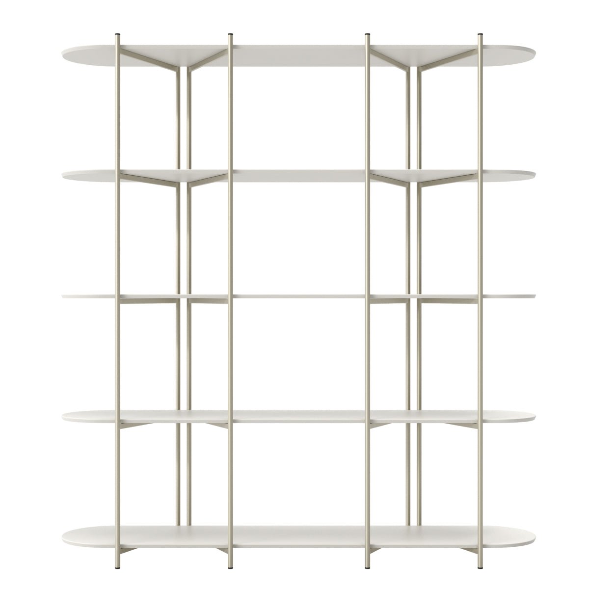 Estante 5 Prateleiras Aço com MDF Enya 180cm Off - White Fosco com Champanhe - Província - Estante
