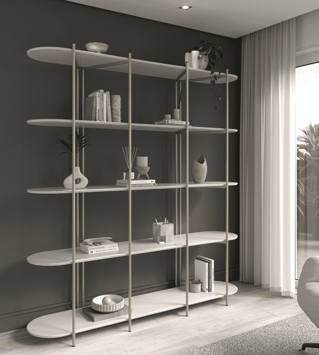 Estante Orgânica Industrial Aço MDF Enya 180 cm - Champanhe - Província - Estante