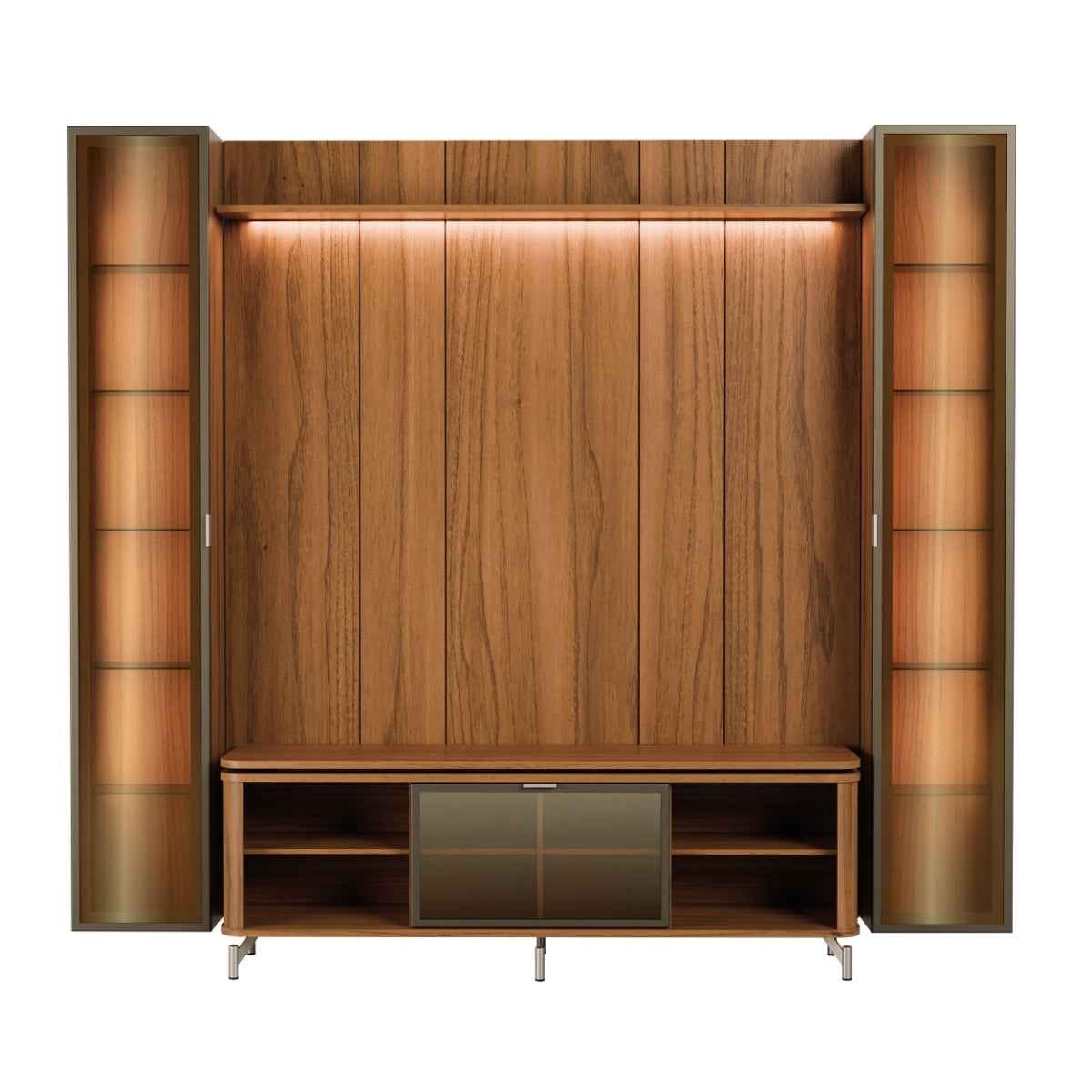 Estante para TV até 75 Polegadas com 2 Cristaleiras Vidro Reflecta 100% MDF com Led Lincoln Float 254cm - Província - Rack com painel