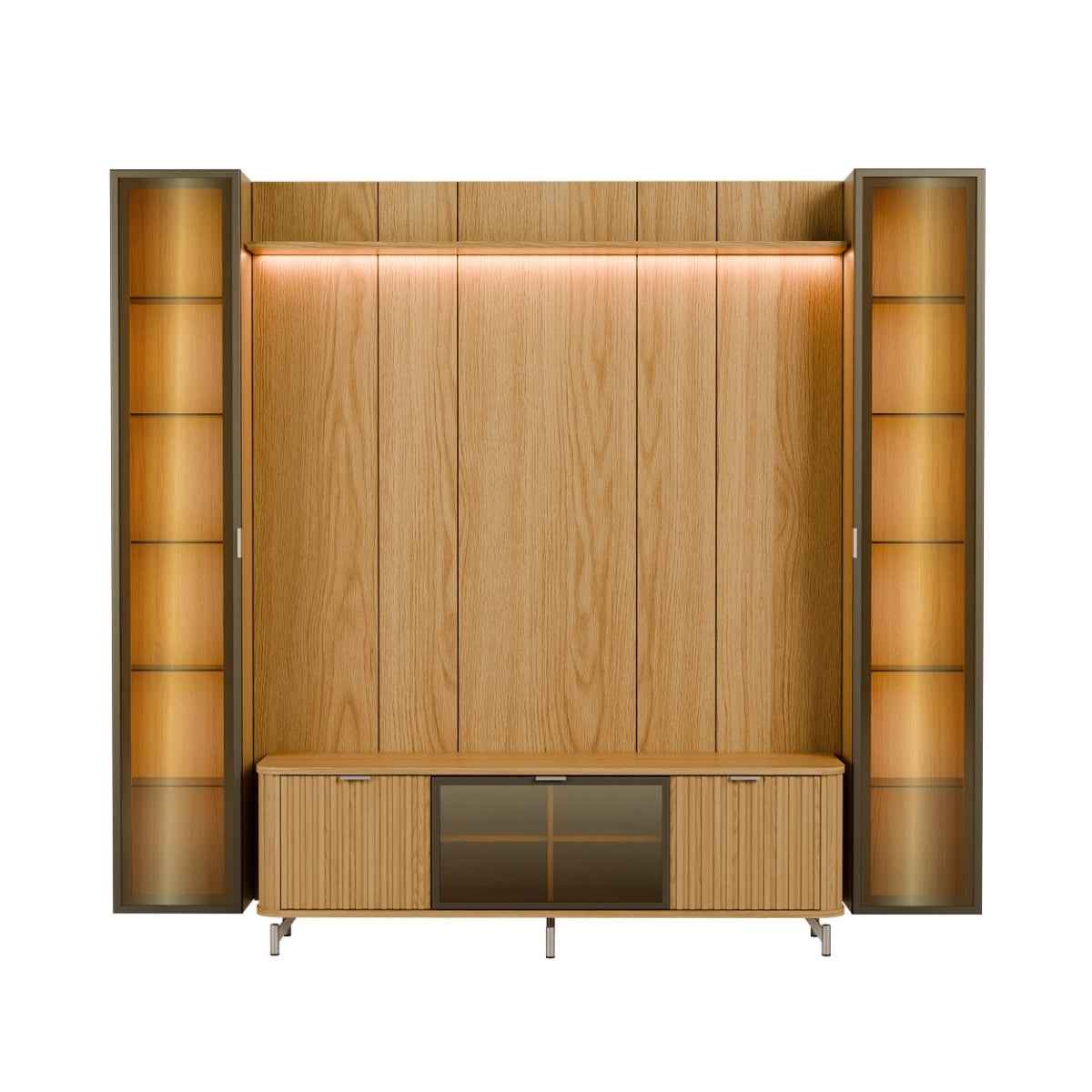 Estante para TV até 75 Polegadas com 2 Cristaleiras Vidro Reflecta 100% MDF com Led Neon Float 254cm - Província - Rack com painel