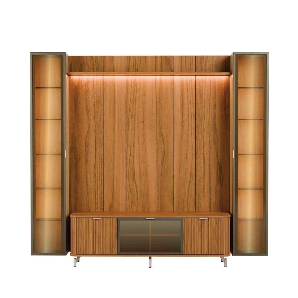 Estante para TV até 75 Polegadas com 2 Cristaleiras Vidro Reflecta 100% MDF com Led Neon Float 254cm - Província - Rack com painel