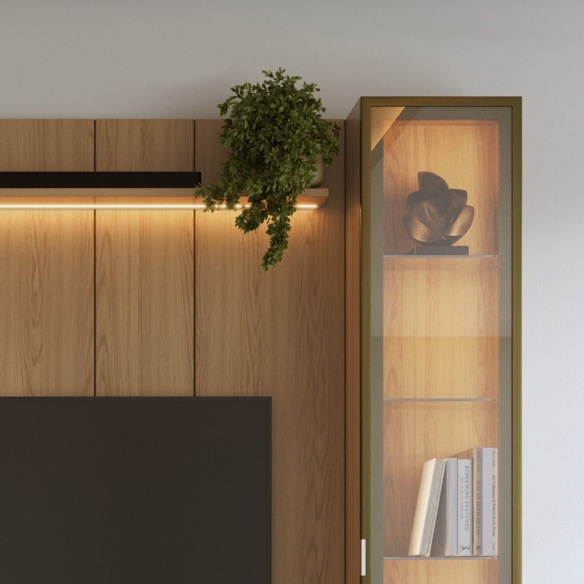 Estante para TV até 75 Polegadas com 2 Cristaleiras Vidro Reflecta 100% MDF com Led Neon Float 254cm - Província - Rack com painel