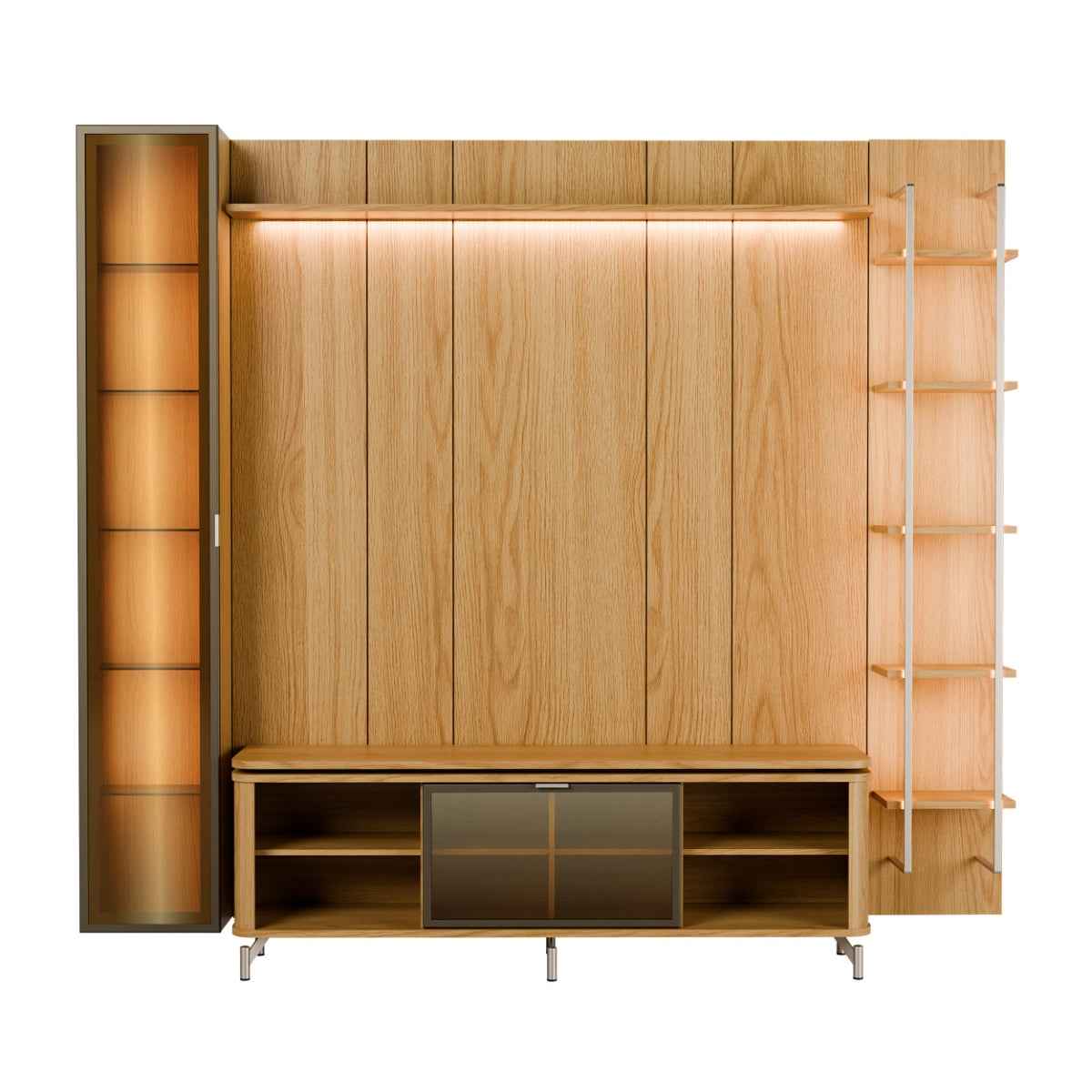Estante para TV até 75 Polegadas com Prateleiras e Cristaleira Vidro Reflecta 100% MDF com Led Lincoln Float 254cm - Província - Rack com painel