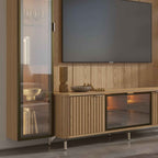 Estante para TV até 75 Polegadas com Prateleiras e Cristaleira Vidro Reflecta 100% MDF com Led Neon Float 254cm - Província - Rack com painel
