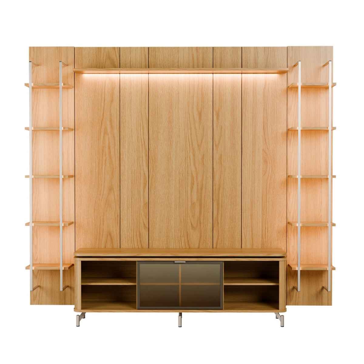 Estante para TV até 75 Polegadas Vidro Reflecta com Prateleiras 100% MDF com Led Lincoln Float 254cm - Província - Rack com painel