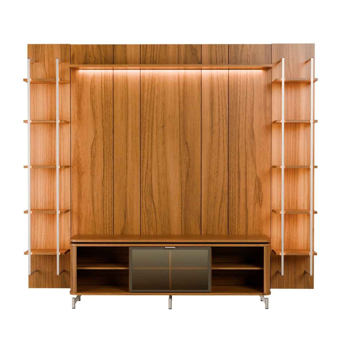 Estante para TV até 75 Polegadas Vidro Reflecta com Prateleiras 100% MDF com Led Lincoln Float 254cm - Província - Rack com painel
