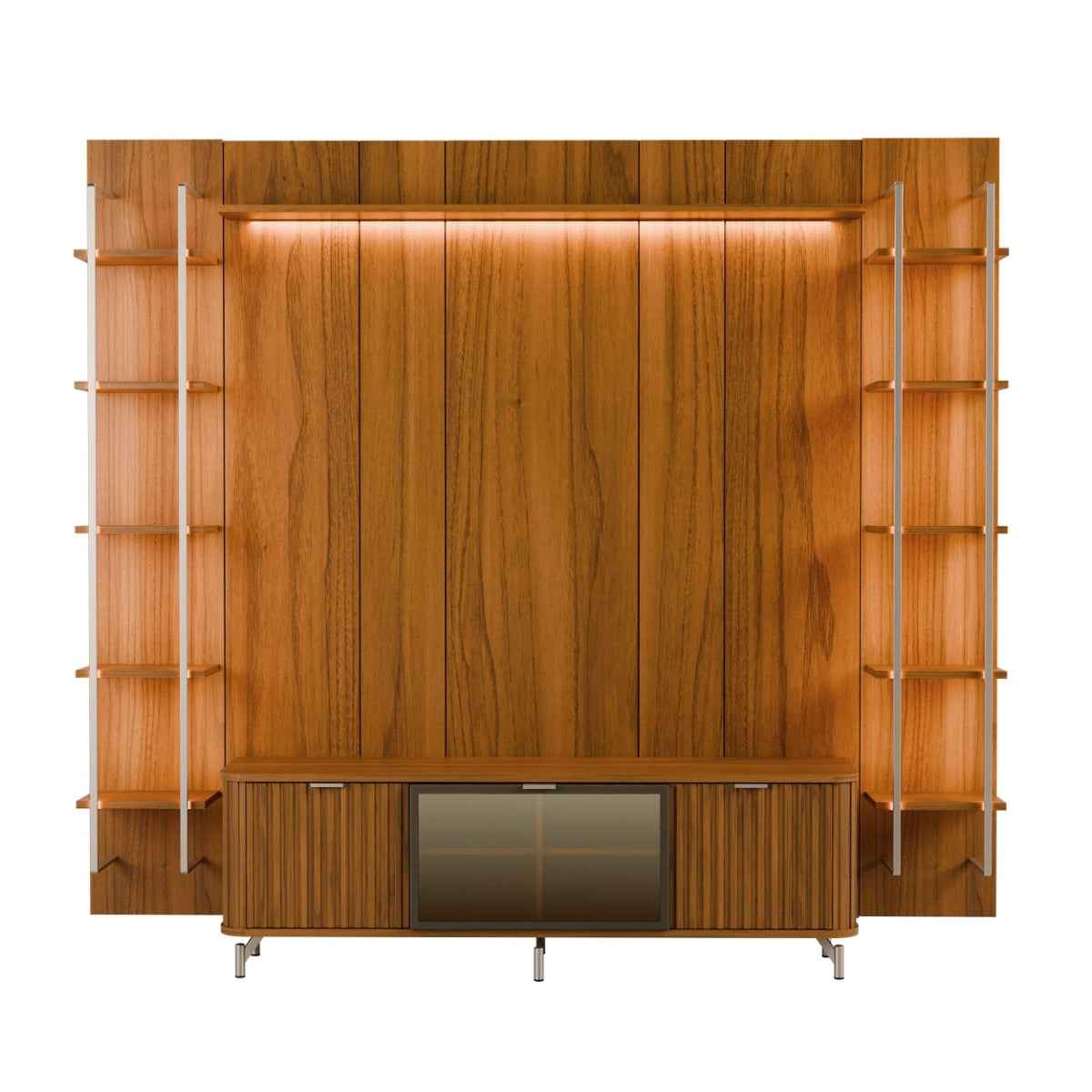 Estante para TV até 75 Polegadas Vidro Reflecta com Prateleiras 100% MDF com Led Neon Float 254cm - Província - Rack com painel