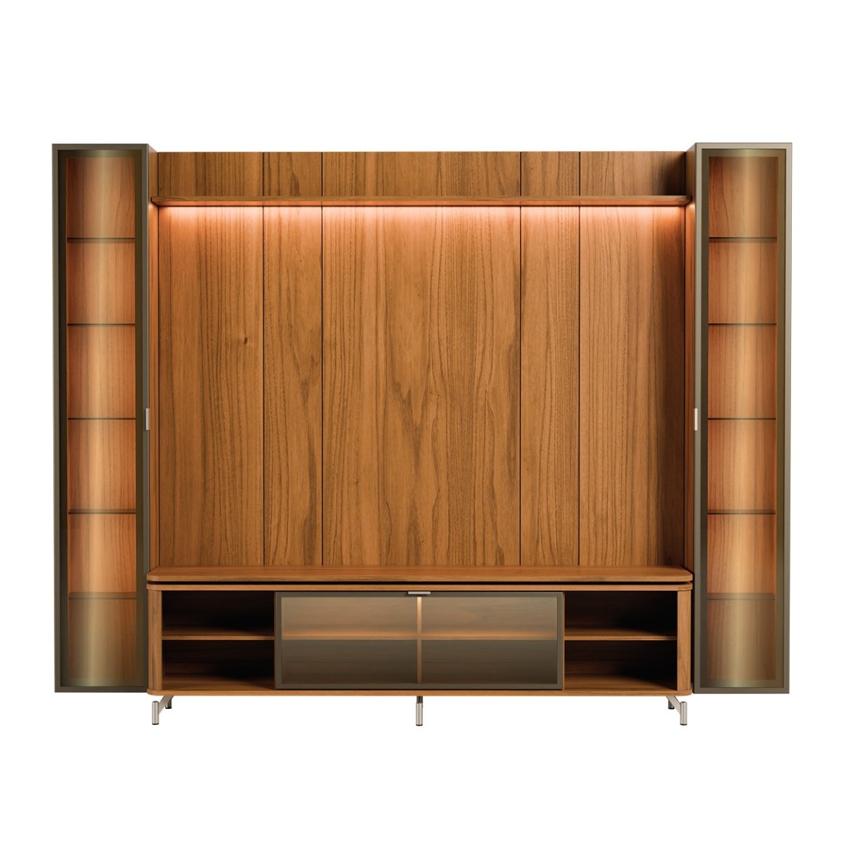 Estante para TV até 85 Polegadas com 2 Cristaleiras Vidro Reflecta 100% MDF com Led Lincoln Float 291cm - Província - Rack com painel