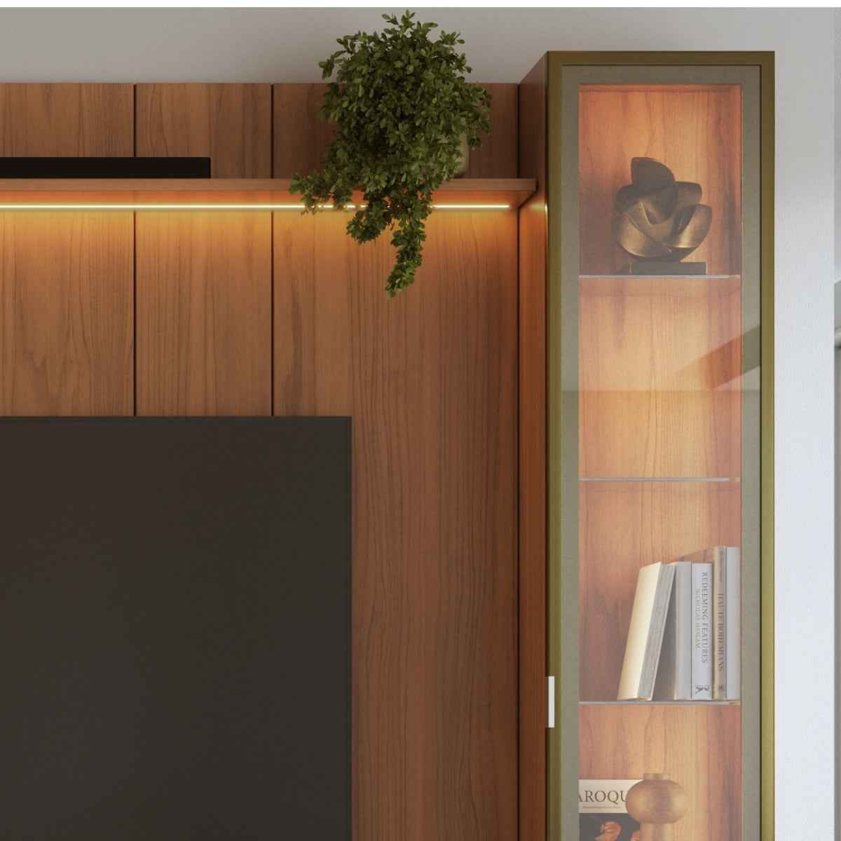 Estante para TV até 85 Polegadas com 2 Cristaleiras Vidro Reflecta 100% MDF com Led Neon Float 291cm - Província - Rack com painel