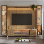 Estante para TV até 85 Polegadas com 2 Cristaleiras Vidro Reflecta 100% MDF com Led Neon Float 291cm - Província - Rack com painel
