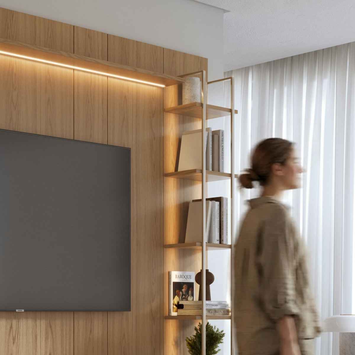 Estante para TV até 85 Polegadas com Prateleiras e Cristaleira Vidro Reflecta 100% MDF com Led Lincoln Float 291cm - Província - Rack com painel