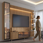 Estante para TV até 85 Polegadas com Prateleiras e Cristaleira Vidro Reflecta 100% MDF com Led Neon Float 291cm - Província - Rack com painel