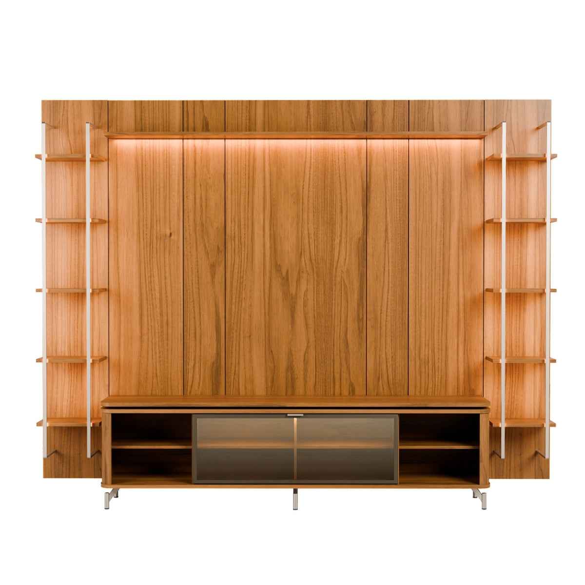 Estante para TV até 85 Polegadas Vidro Reflecta com Prateleiras 100% MDF com Led Lincoln Float 291cm - Província - Rack com painel