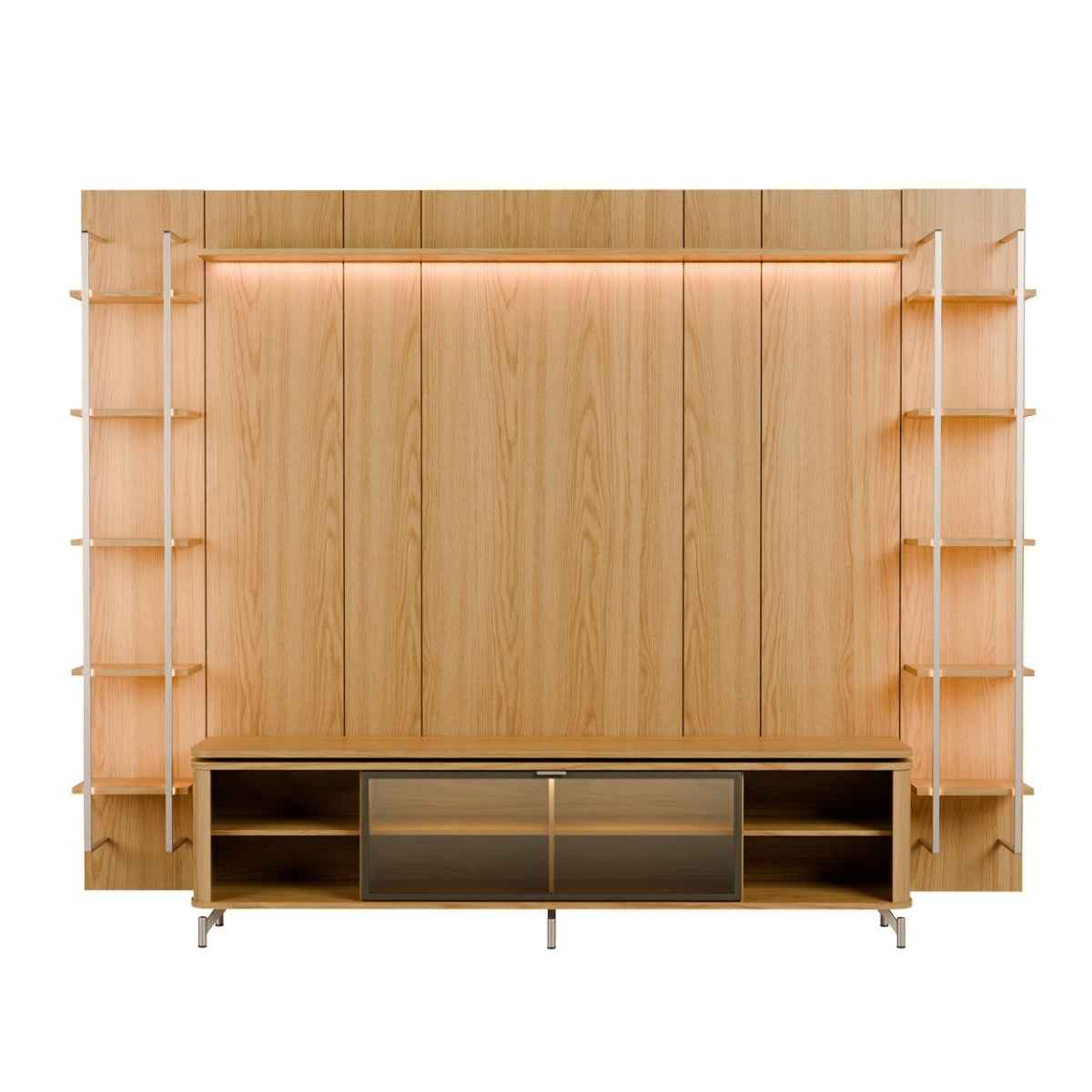 Estante para TV até 85 Polegadas Vidro Reflecta com Prateleiras 100% MDF com Led Lincoln Float 291cm - Província - Rack com painel
