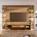 Estante para TV até 85 Polegadas Vidro Reflecta com Prateleiras 100% MDF com Led Lincoln Float 291cm - Província - Rack com painel