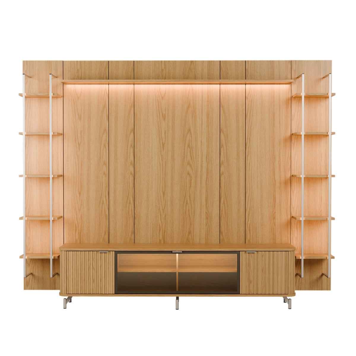 Estante para TV até 85 Polegadas Vidro Reflecta com Prateleiras 100% MDF com Led Neon Float 291cm - Província - Rack com painel