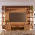Estante para TV até 85 Polegadas Vidro Reflecta com Prateleiras 100% MDF com Led Neon Float 291cm - Província - Rack com painel
