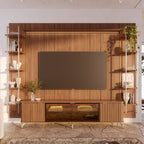 Estante para TV até 85 Polegadas Vidro Reflecta com Prateleiras 100% MDF com Led Neon Float 291cm - Província - Rack com painel