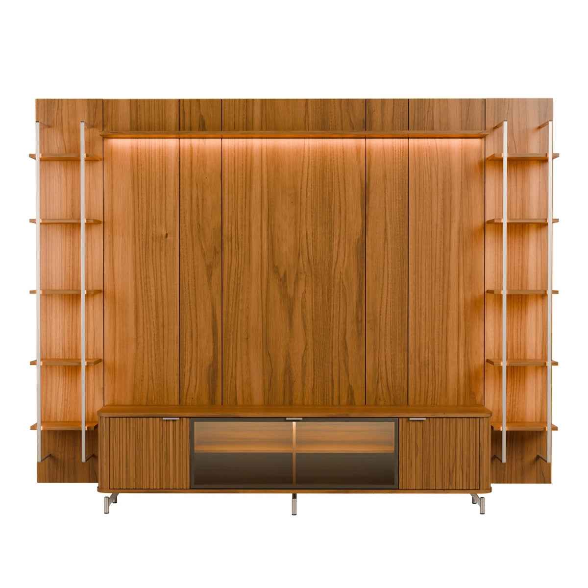 Estante para TV até 85 Polegadas Vidro Reflecta com Prateleiras 100% MDF com Led Neon Float 291cm - Província - Rack com painel