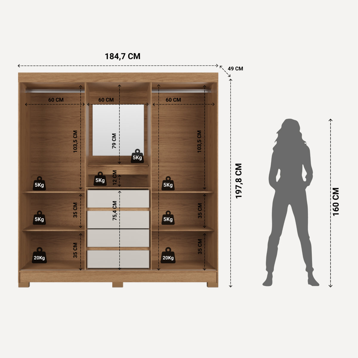 Guarda Roupa Casal com Espelho 2 Portas de Correr 4 Gavetas Ítalo Carvalho com Off-White