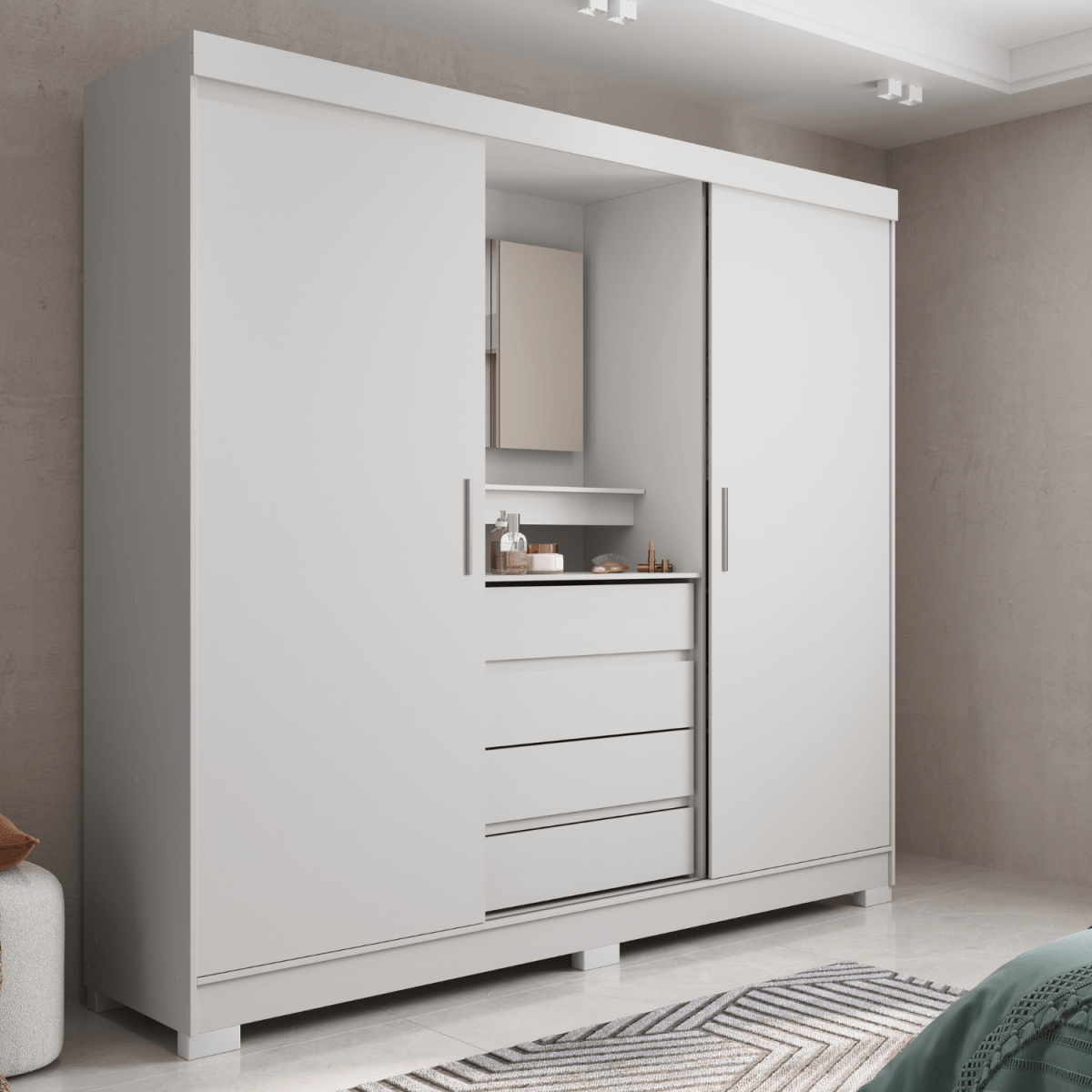 Guarda - Roupa 2 Portas de Correr c/ Espelho Italo 184cm Branco - Província - Guarda - roupas