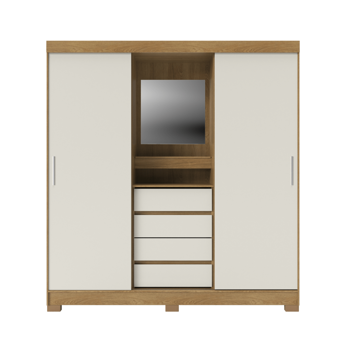 Guarda - Roupa 2 Portas de Correr c/ Espelho Italo 184cm Carvalho Off White - Província - Guarda - roupas
