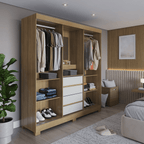 Guarda - Roupa 2 Portas de Correr c/ Espelho Italo 184cm Carvalho Off White - Província - Guarda - roupas