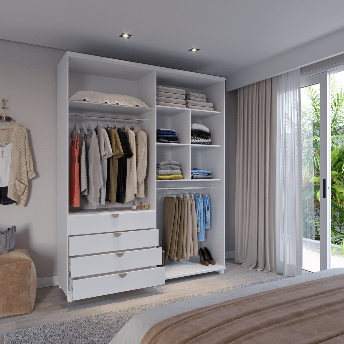 Guarda - Roupa 4 Portas 4 Gavetas com Espelho 100% MDF Look 181cm Branco Fosco - Província - Guarda - roupas