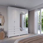 Guarda - Roupa 4 Portas 4 Gavetas com Espelho 100% MDF Look 181cm Branco Fosco - Província - Guarda - roupas