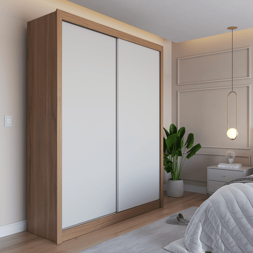 Guarda - Roupa Casal 2 Portas de Correr 4 Gavetas Montclair 186cm Canella com Off - White Fosco - Província - Guarda - roupas