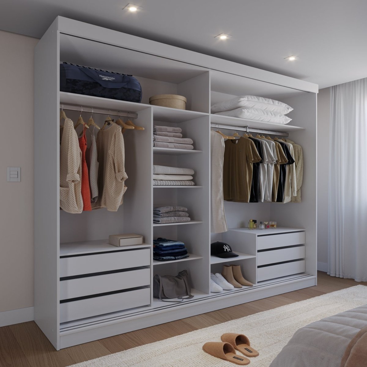 Guarda Roupa Casal 2 Portas de Correr c/ Espelho Gavino 238cm Carvalho - Província - Guarda - roupas