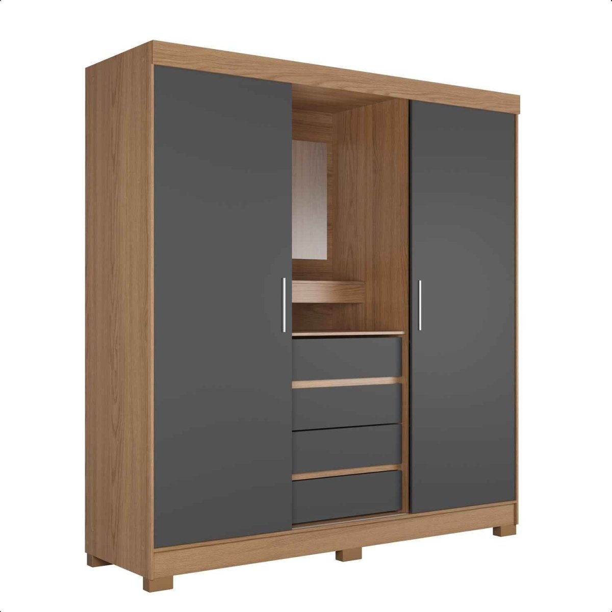 Guarda - Roupa Casal 2 Portas de Correr c/ Espelho Italo Carvalho com Grafite - Província - Guarda - roupas