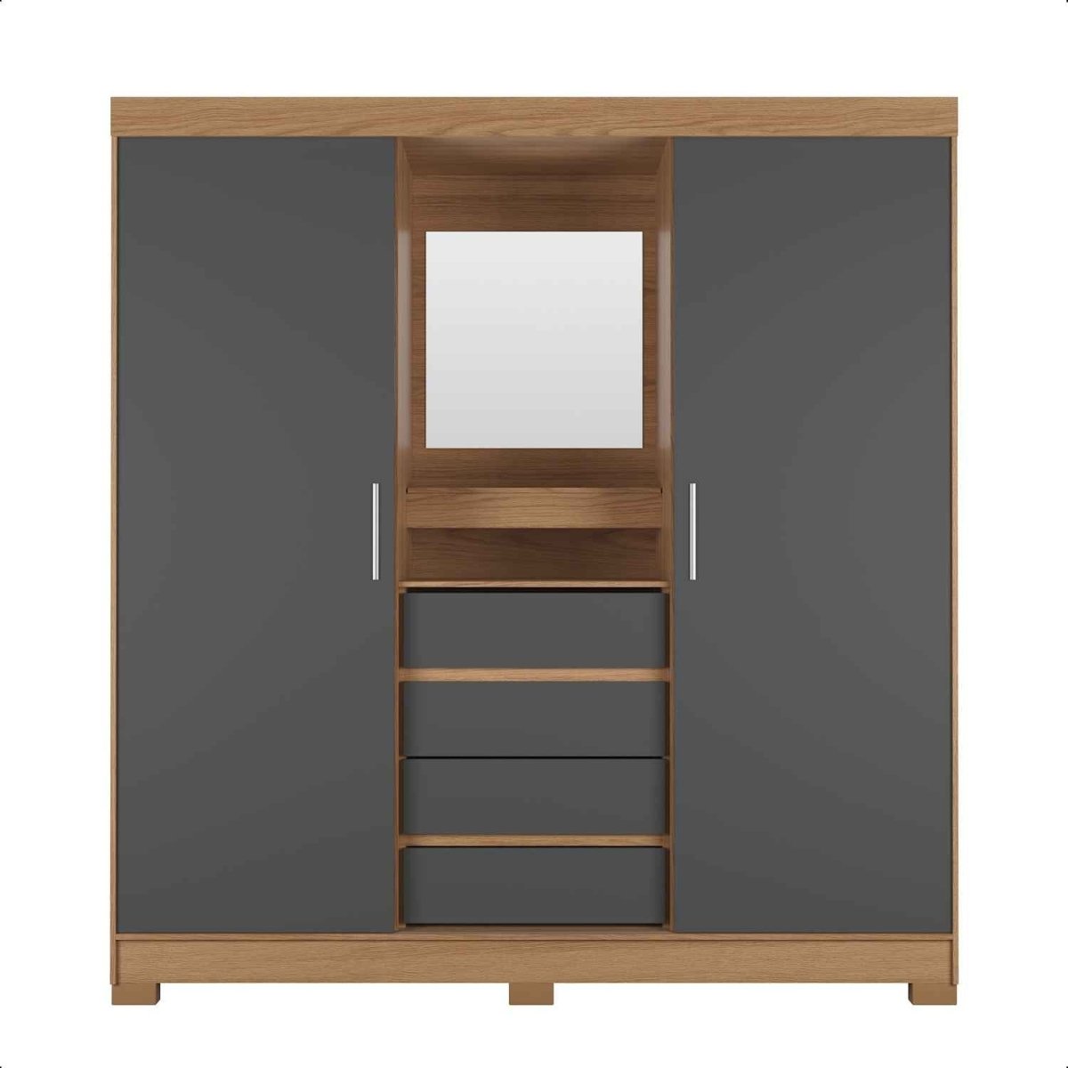 Guarda - Roupa Casal 2 Portas de Correr c/ Espelho Italo Carvalho com Grafite - Província - Guarda - roupas