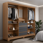 Guarda - Roupa Casal 2 Portas de Correr c/ Espelho Italo Carvalho com Grafite - Província - Guarda - roupas