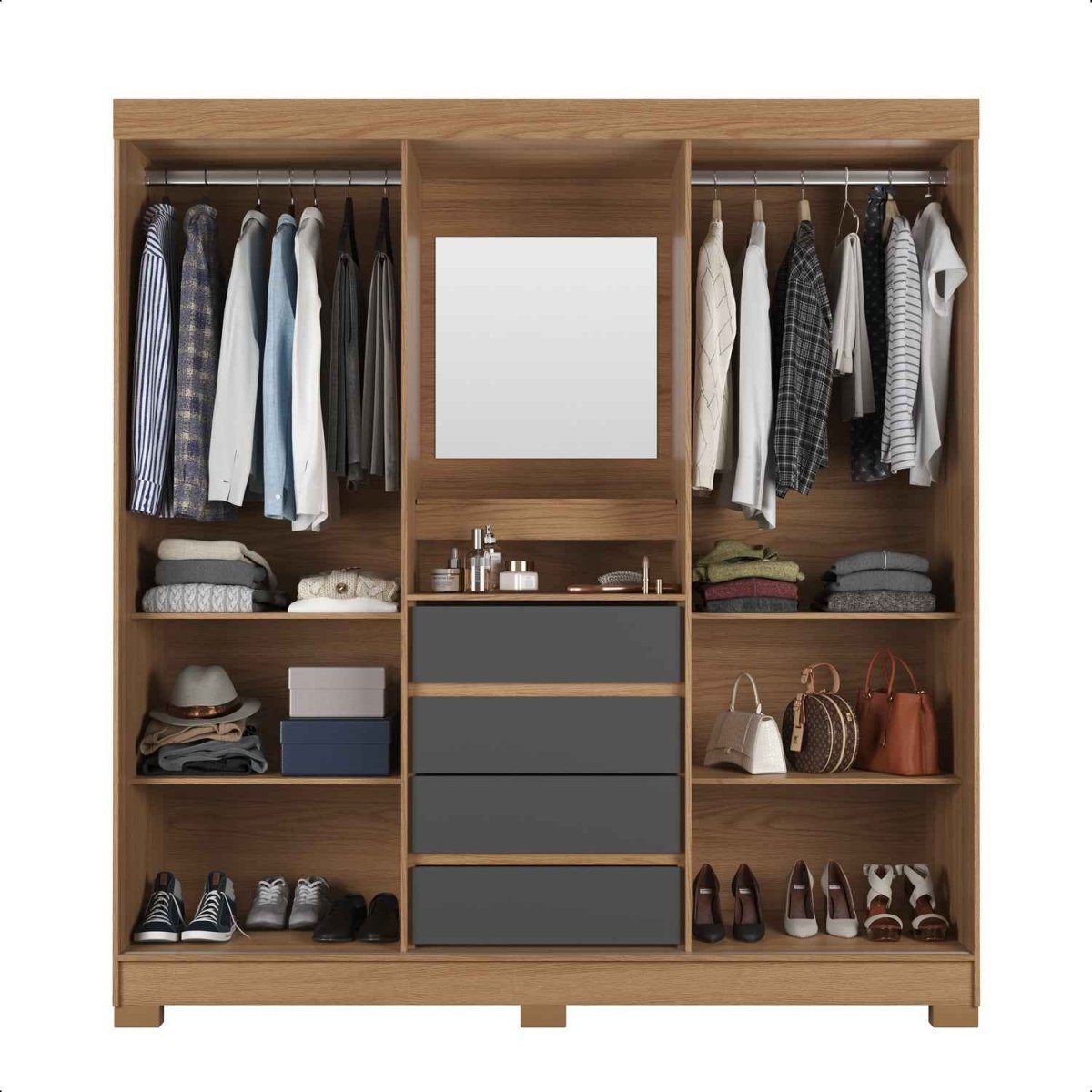 Guarda - Roupa Casal 2 Portas de Correr c/ Espelho Italo Carvalho com Grafite - Província - Guarda - roupas