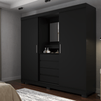 Guarda - Roupa Casal 2 Portas de Correr c/ Espelho Italo Preto - Província - Guarda - roupas