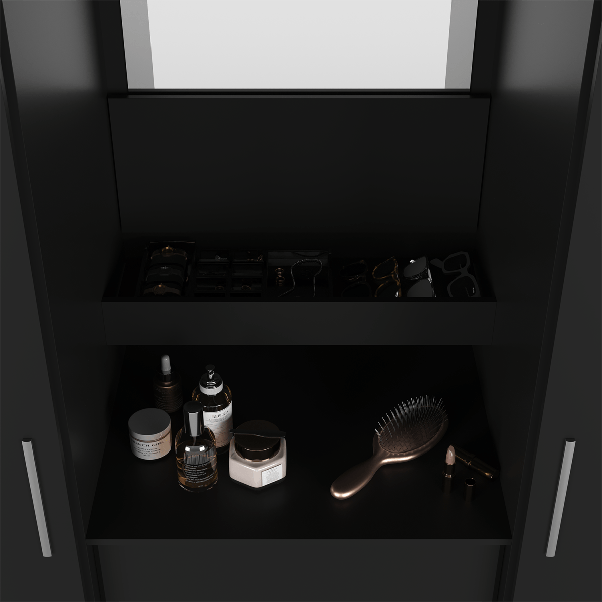 Guarda - Roupa Casal 2 Portas de Correr c/ Espelho Italo Preto - Província - Guarda - roupas