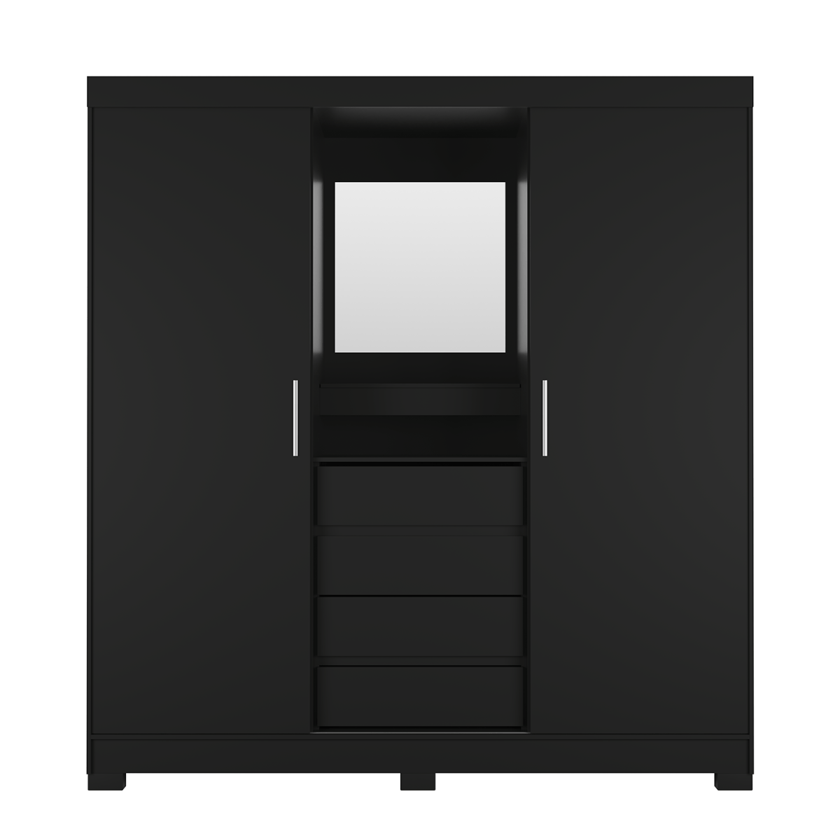 Guarda - Roupa Casal 2 Portas de Correr c/ Espelho Italo Preto - Província - Guarda - roupas