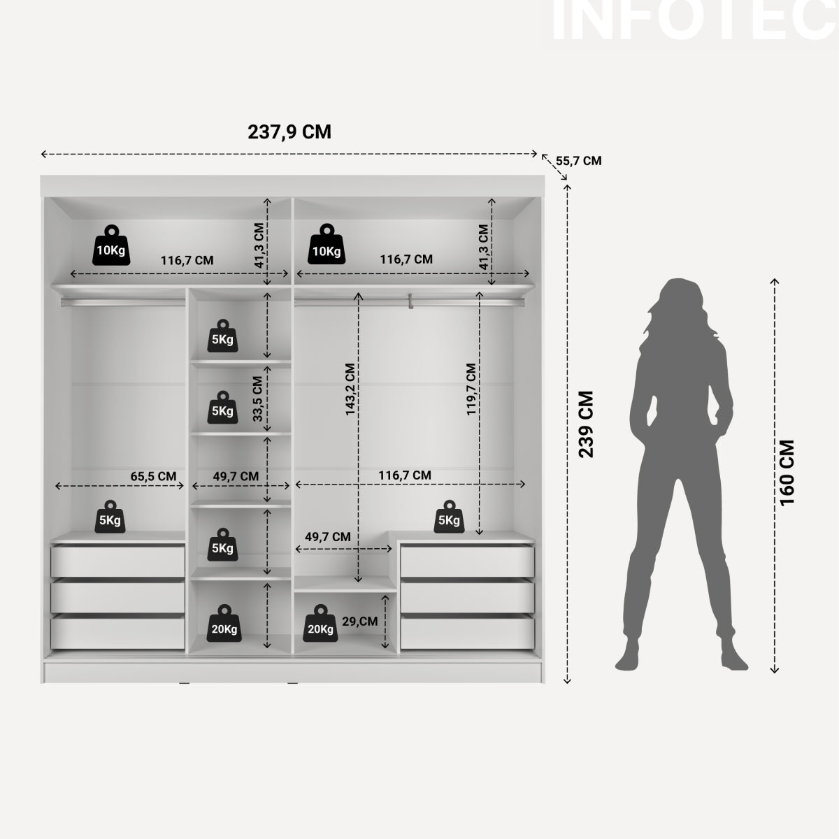 Guarda Roupa Casal 2 Portas de Correr com Espelho Gavino 238cm Branco - Província - Guarda - roupas