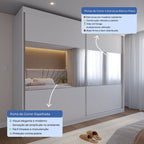 Guarda Roupa Casal 2 Portas de Correr com Espelho Gavino 238cm Branco - Província - Guarda - roupas